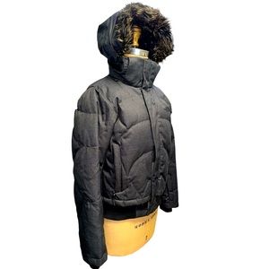 North Face Hooded Gray Quilted Puffer Elastic Waist Down Jacket Coat Size Small